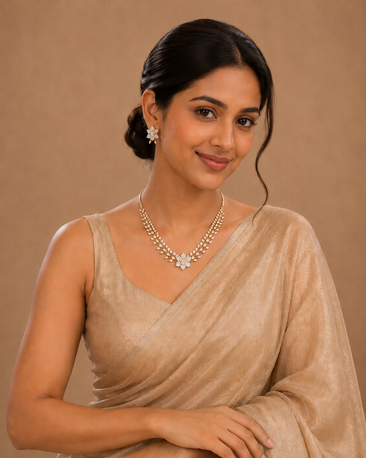 Zirconia Classic Necklace Set with 2 Tone Rhodium Plating