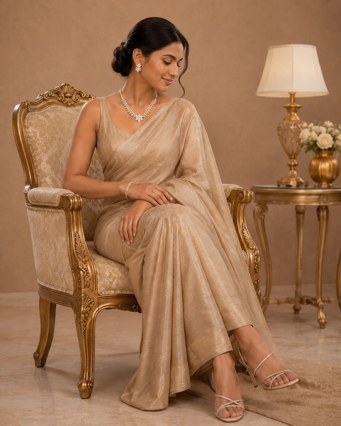 Zirconia Classic Necklace Set with 2 Tone Rhodium Plating