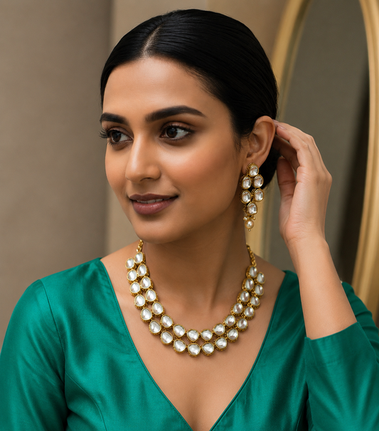 Double layered Kundan with Meenakari Jewelry Set
