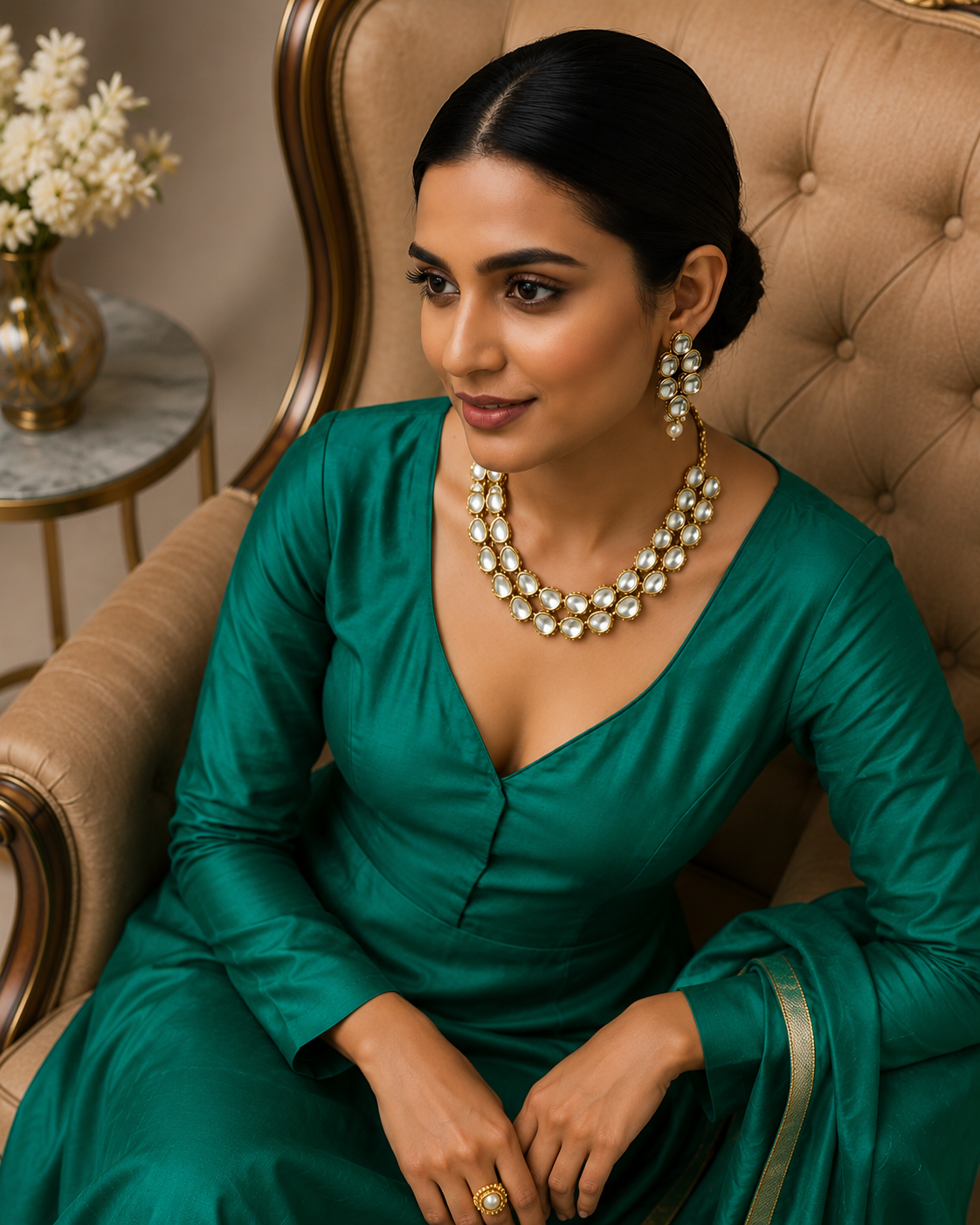 Double layered Kundan with Meenakari Jewelry Set