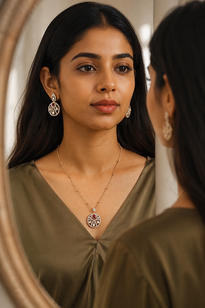 Moissanite Jewelry Set with Ruby Accents
