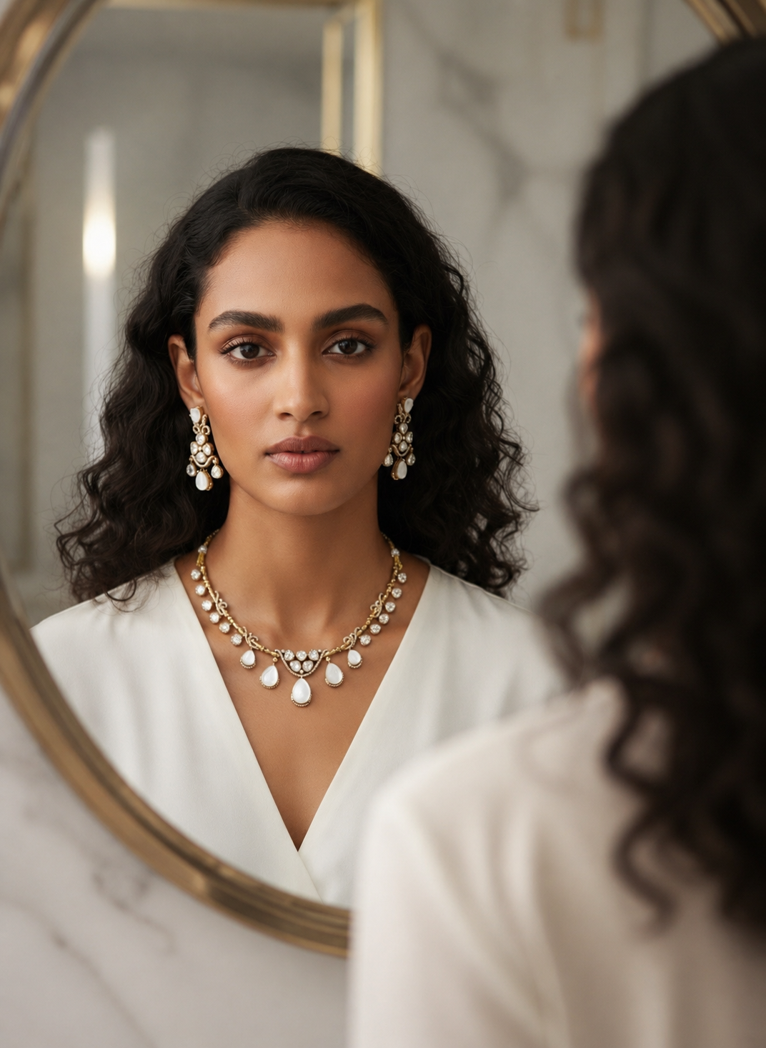 Padmini - Polki and White Doublet Jewelry Set for Queen Look