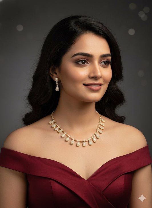 Rose Gold drops shaped American Diamond Minimalistic Jewelry Set