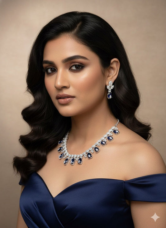 American Diamond and Blue Stone Jewelry Set