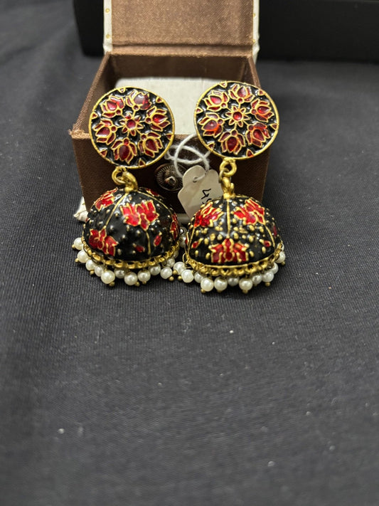 Traditional Meenakari Jhumka Earrings with Pearl Detailing
