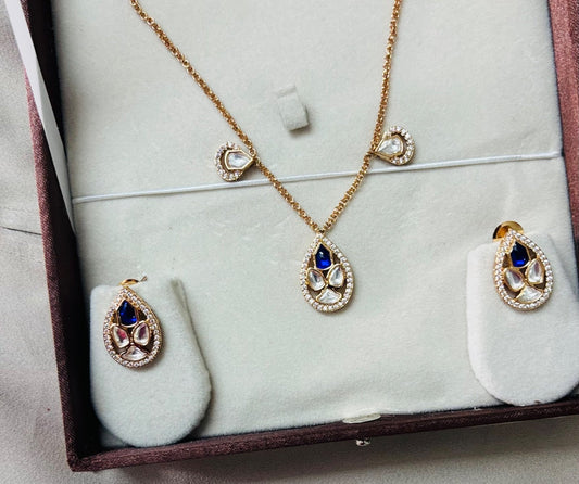Moissanite Pendant Set with Blue Stone