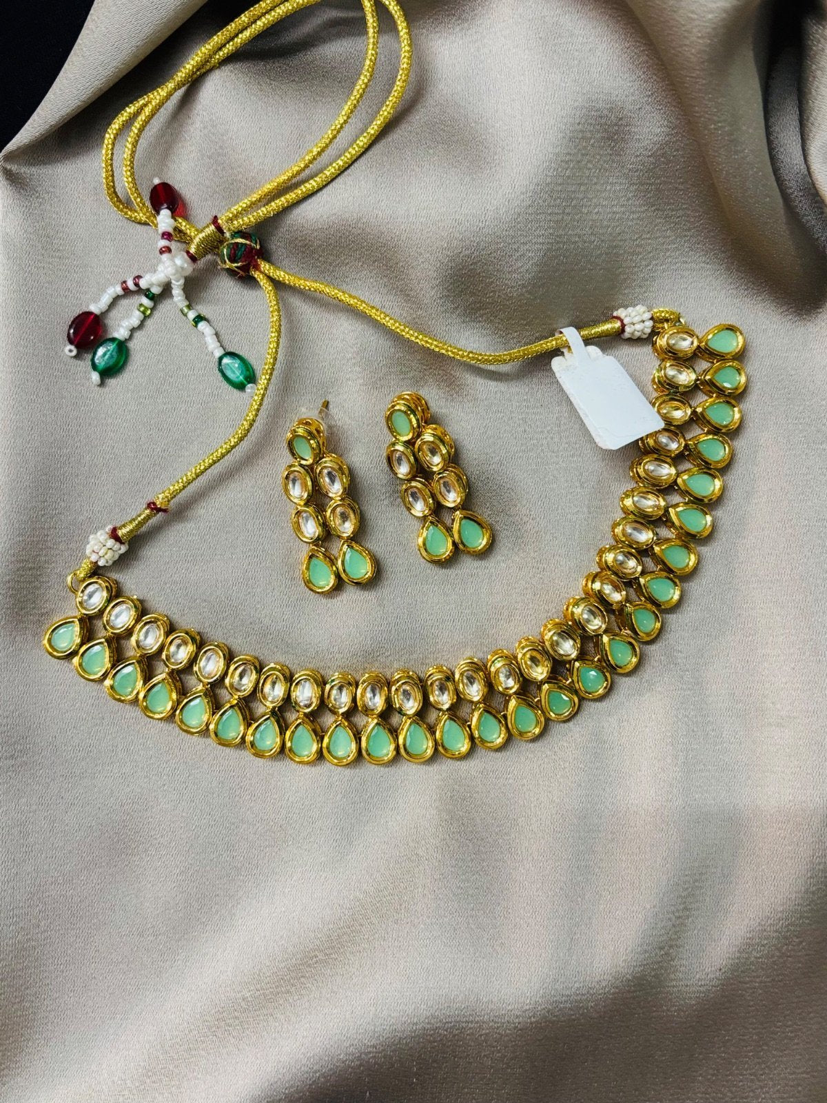 Elegant Kundan (Light Green) with Meenakari Jewelry Set