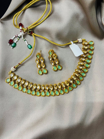 Elegant Kundan (Light Green) with Meenakari Jewelry Set
