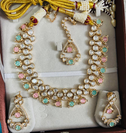 Royal Beauty Polki Kundan Jewelry Set with Earrings and Maang Tikka