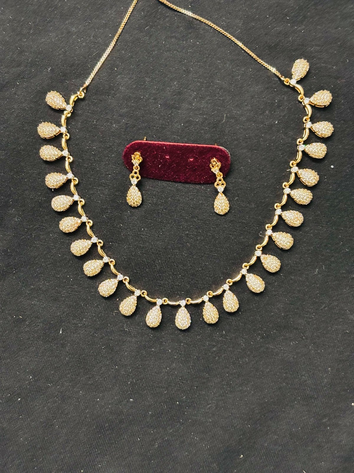 Rose Gold drops shaped American Diamond Minimalistic Jewelry Set