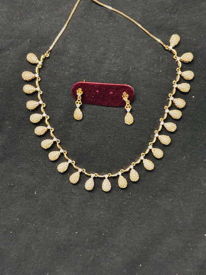 Rose Gold drops shaped American Diamond Minimalistic Jewelry Set