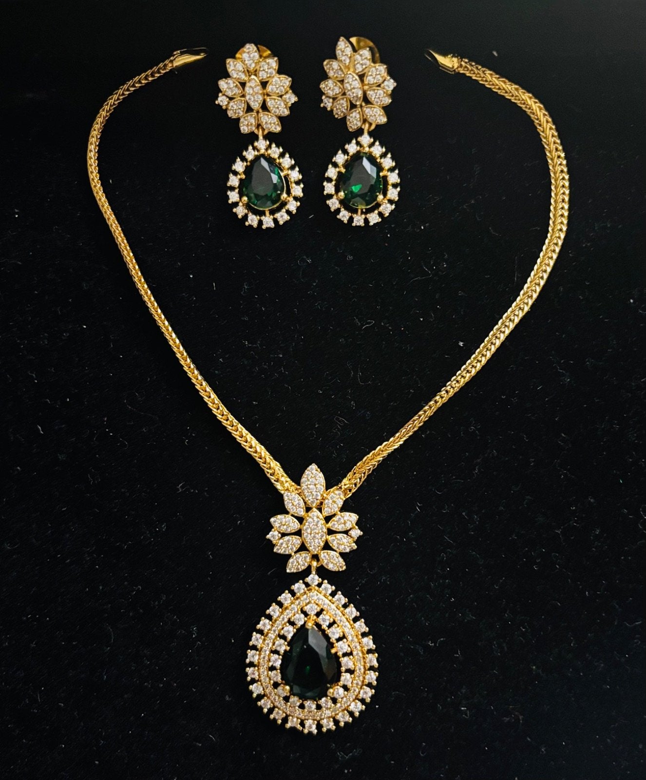 Green Doublett and American Diamond Jewelry Set
