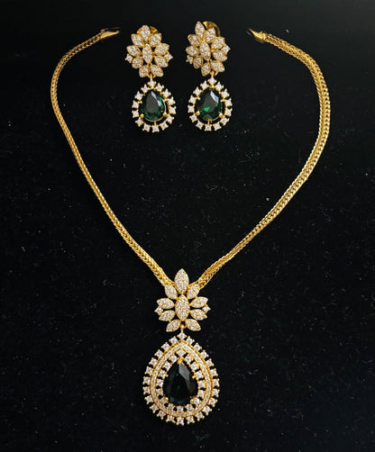 Green Doublett and American Diamond Jewelry Set