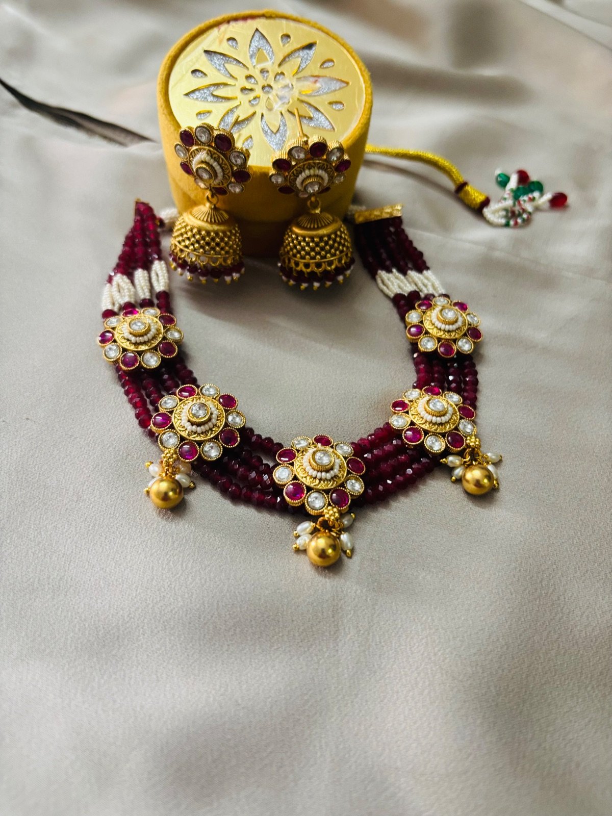 Elegant Beaded Necklace Set with Earrings