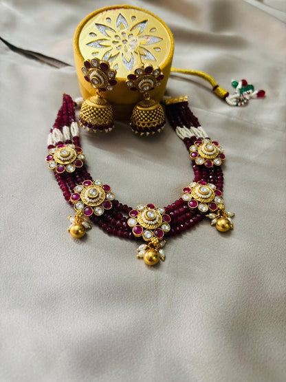 Elegant Beaded Necklace Set with Earrings