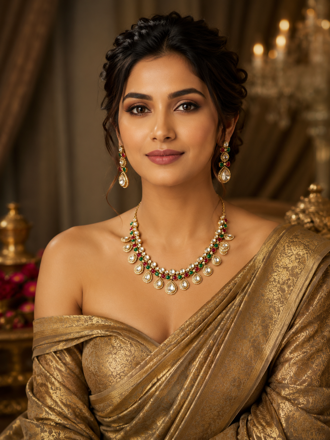 Katthaka - Kundan Necklace Set with Ruby & Emerald Accents