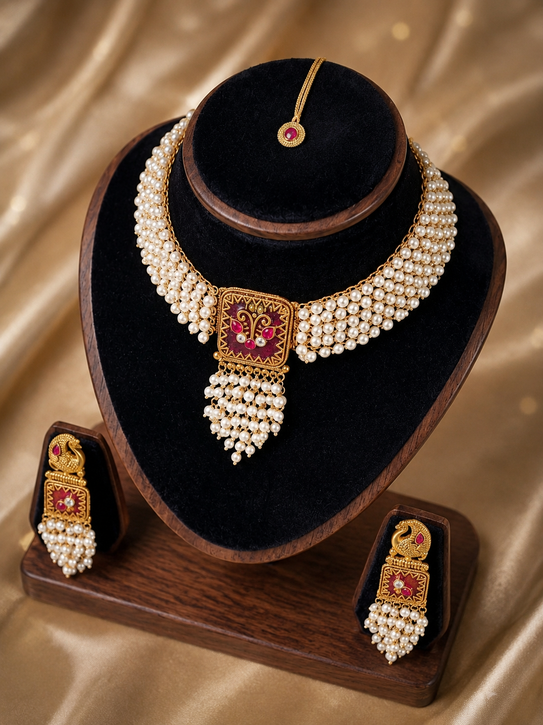 Kavya - Pearls and Intricate Antique Gold Set