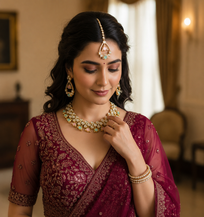 Royal Beauty Polki Kundan Jewelry Set with Earrings and Maang Tikka