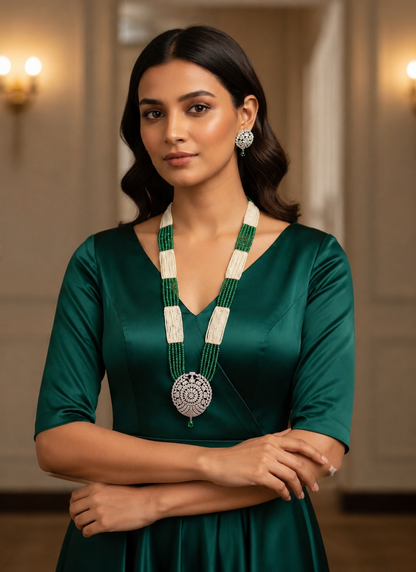 American Diamond and Beaded Necklace Set with Earrings