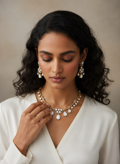 Padmini - Polki and White Doublet Jewelry Set for Queen Look