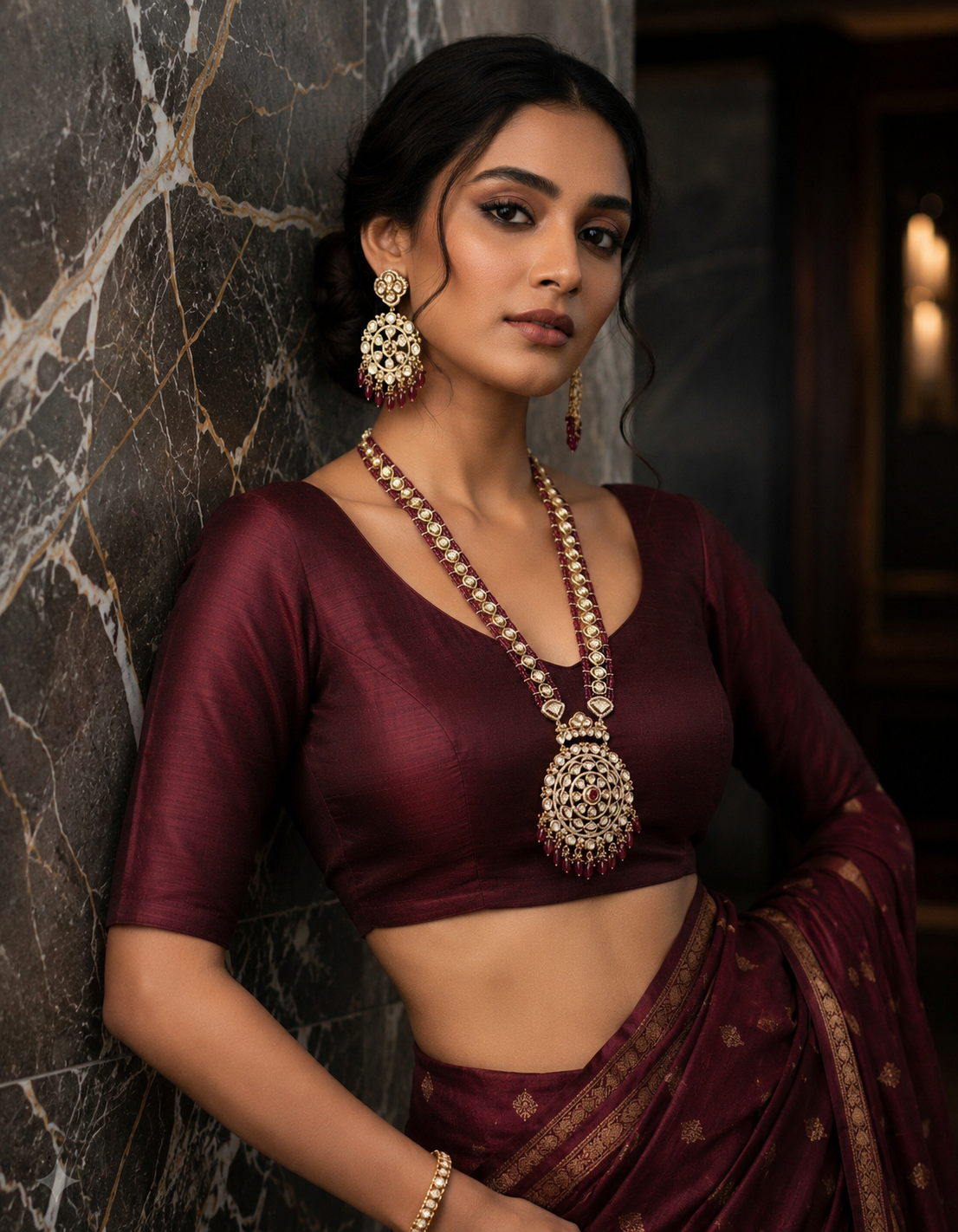 Royal Heritage Polki kundan Rani Haar Jewelry Set with Earrings