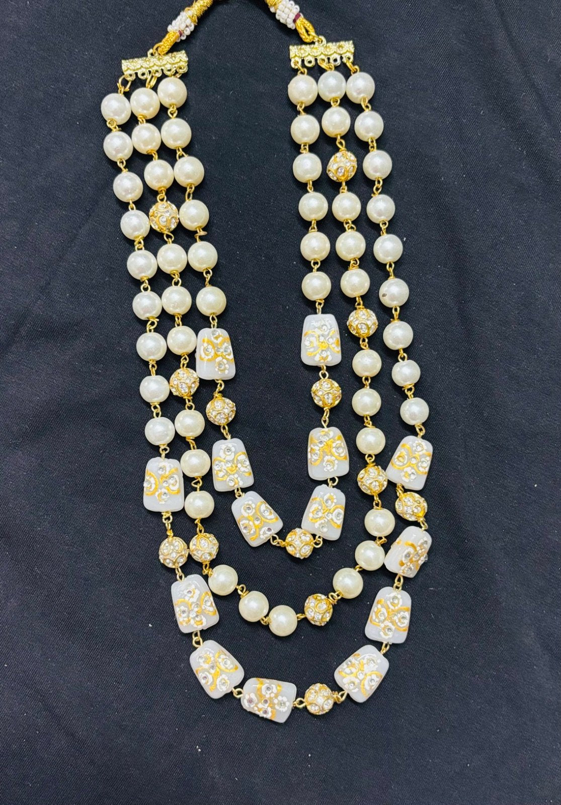 Three Layered Pearl and Beaded Necklace