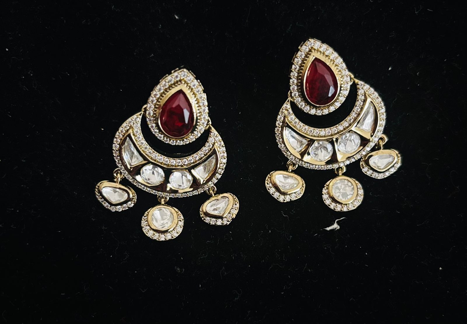 Kundan Chandbali Earrings with Red Stone