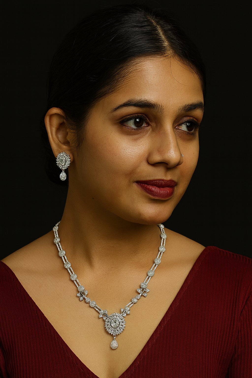 Silver-Tone American Diamond Jewelry Set