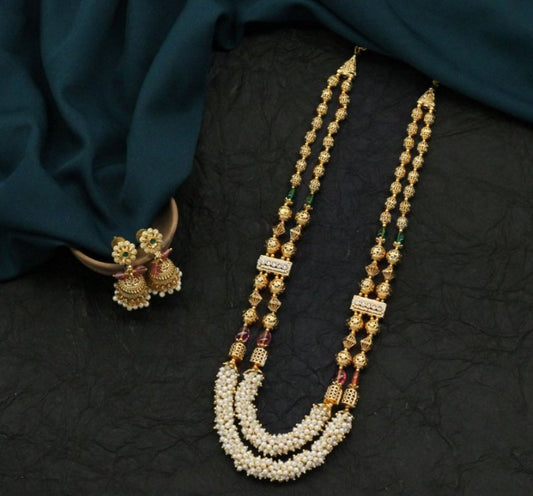 Elegant Pearl and Beaded Double Layered Jewelry Set