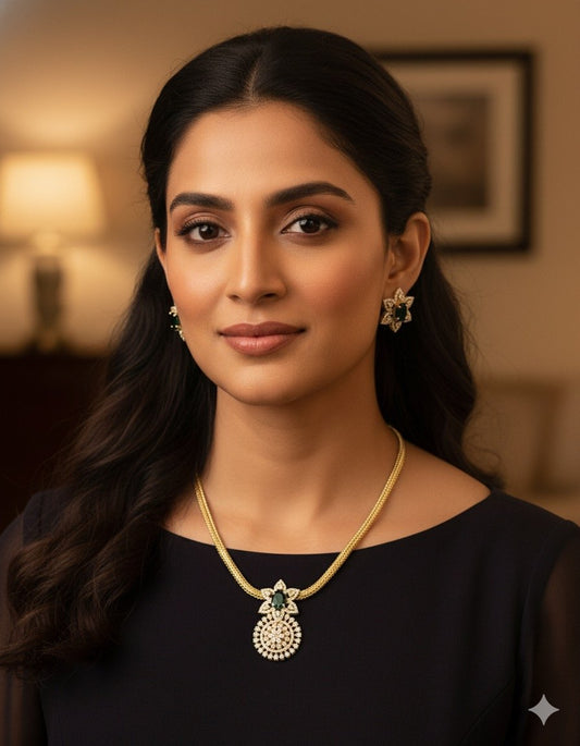 Green Stone and American Diamond Necklace Set