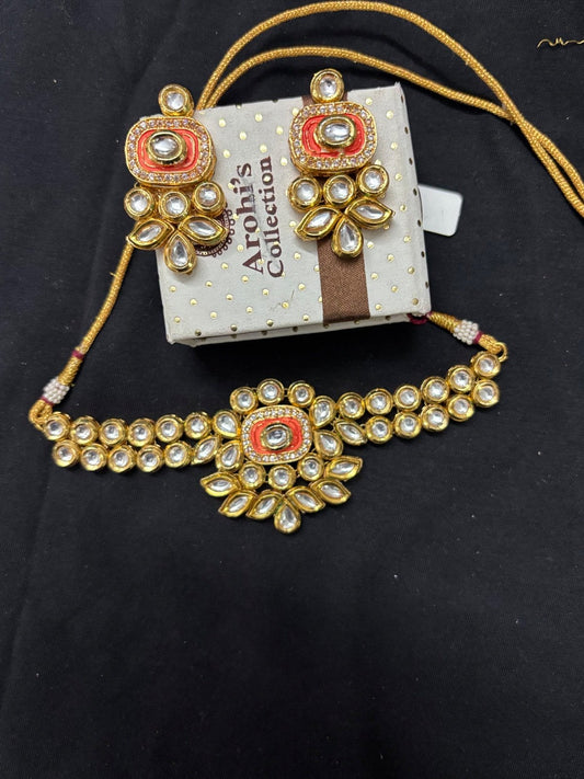 Elegant Kundan Jewelry Set with Earrings