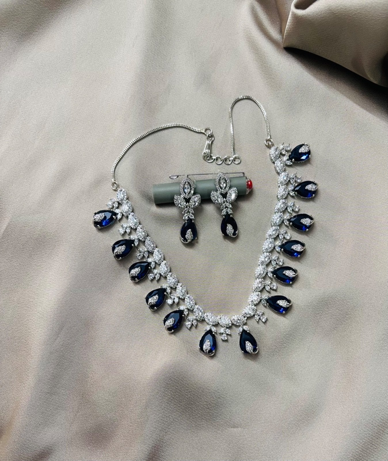 American Diamond and Blue Stone Jewelry Set