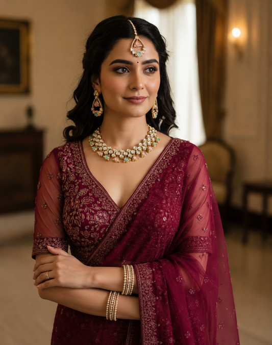 Royal Beauty Polki Kundan Jewelry Set with Earrings and Maang Tikka