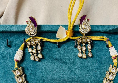 Ethnic Mossainite Peacock Jewelry Set with Earrings