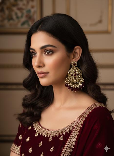 Rubi Colored Kundan Chandbali Earrings