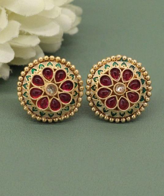 Elegant kundan with Meenakari Stud Earrings