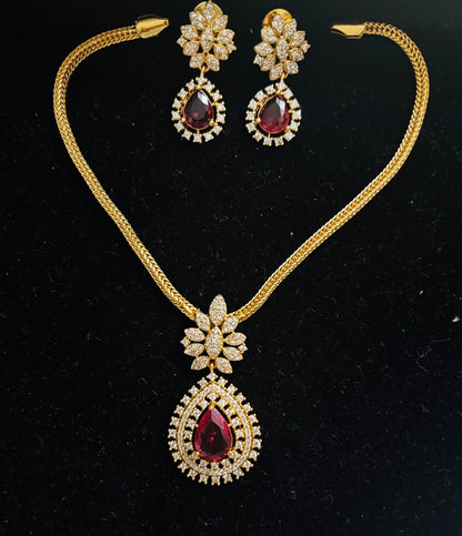 Ruby Colored Doublet and American Diamond Jewelry Set