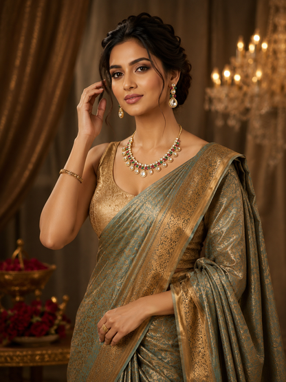 Katthaka - Kundan Necklace Set with Ruby & Emerald Accents