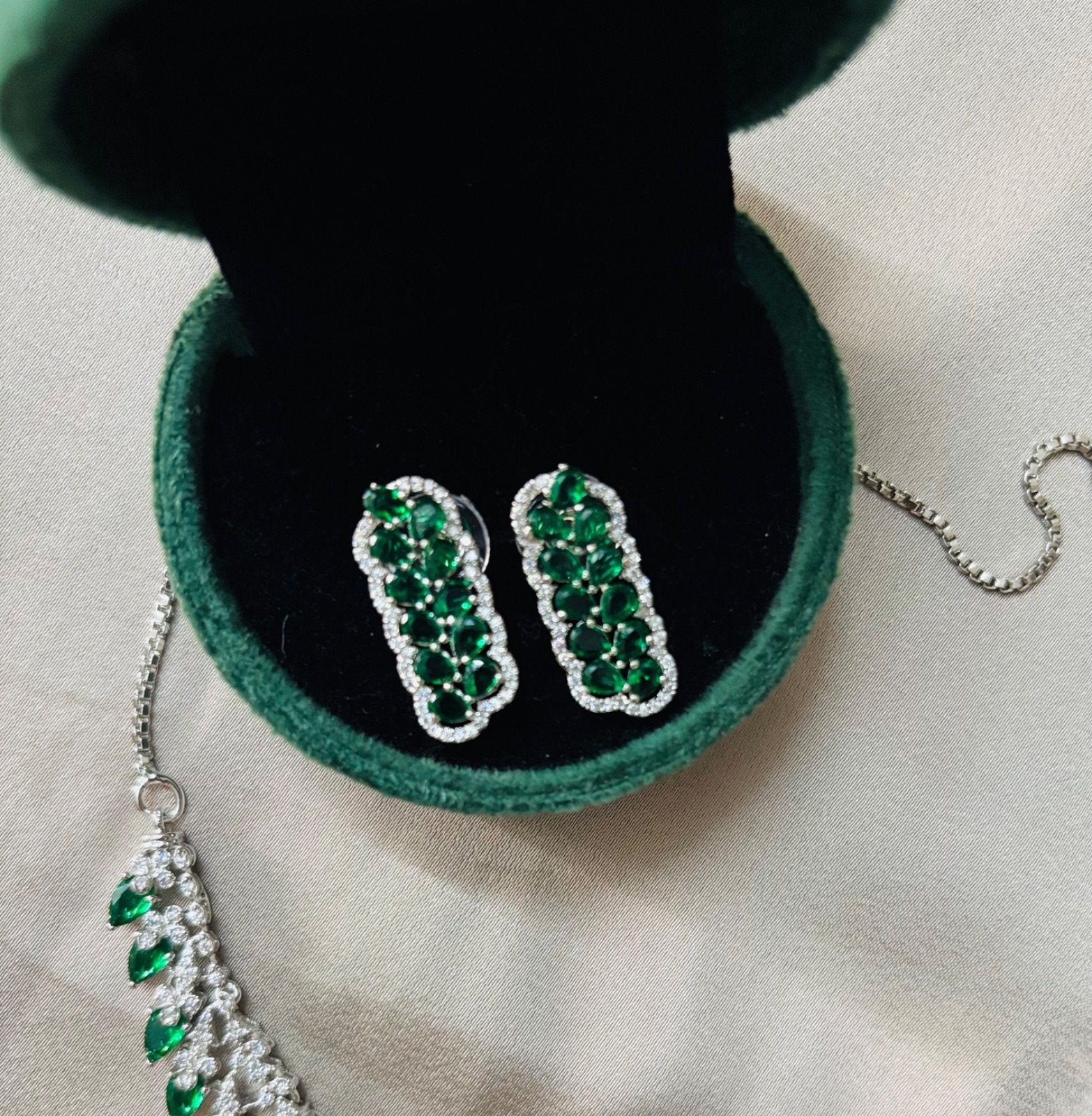 Premium Silver-Tone Necklace with Green Accents