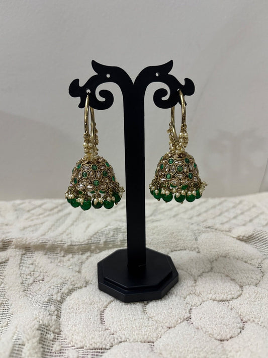 Elegant Green Beaded Jhumka Earrings
