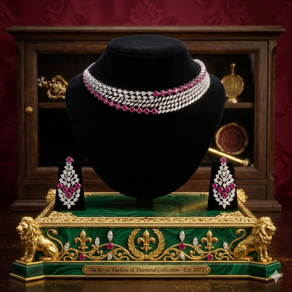 Radiant Triple- Tier Marqhise & Rose Pink Color Choker Set