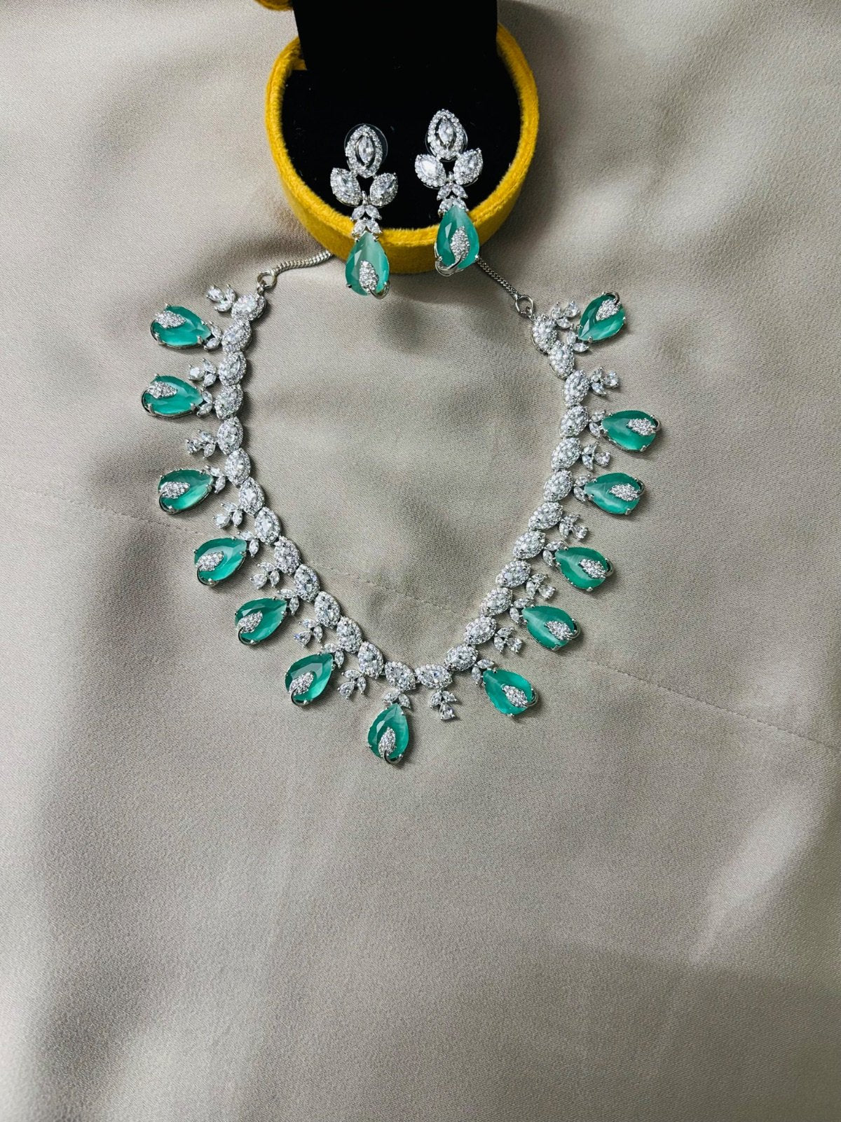 Precious Queen Style American Diamond and Green Stone Jewelry Set