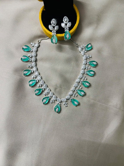 Precious Queen Style American Diamond and Green Stone Jewelry Set