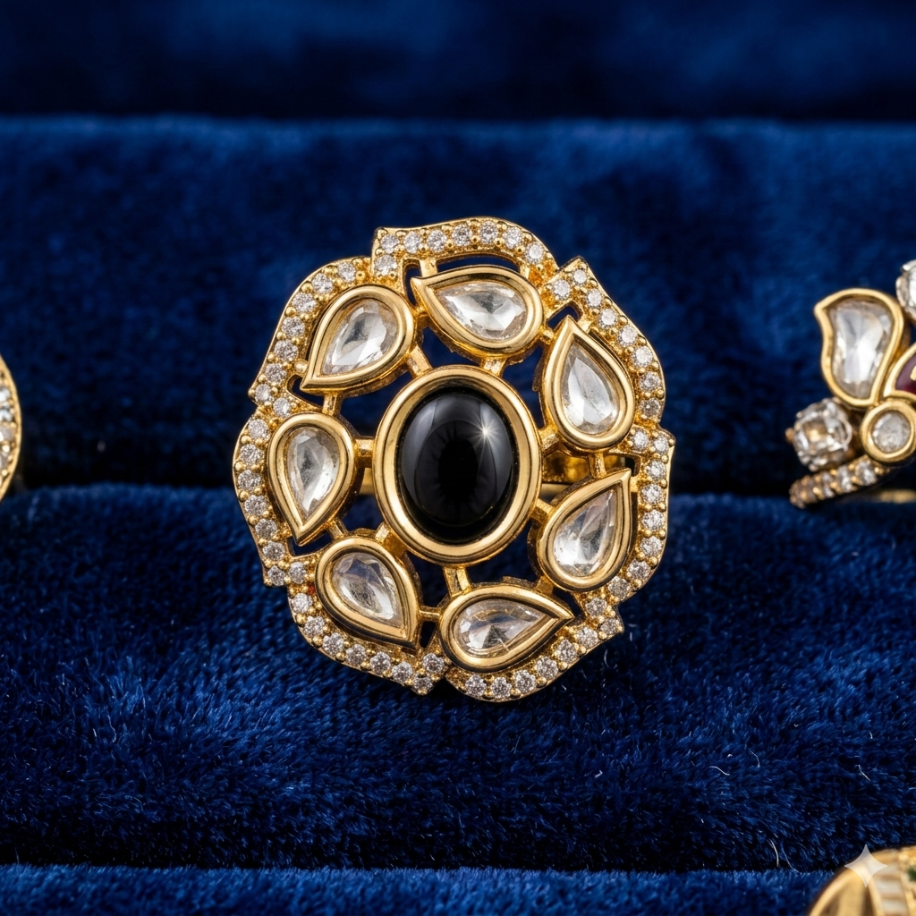 Kundan Ring with Center Black stone
