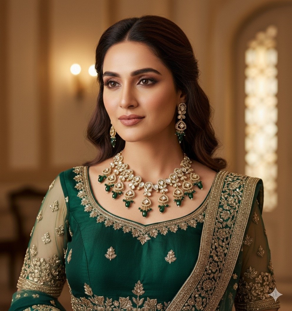 Kundan Jewelry Set with Green Accents