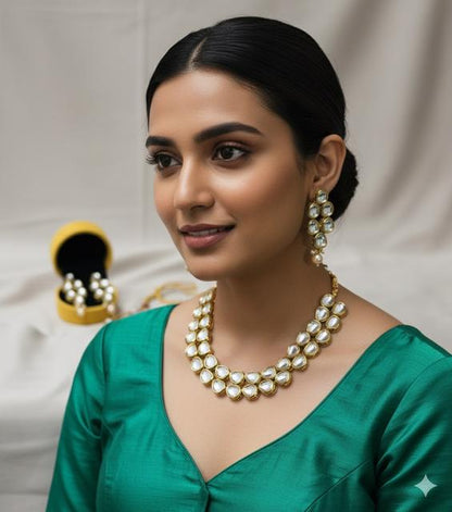 Double layered Kundan with Meenakari Jewelry Set