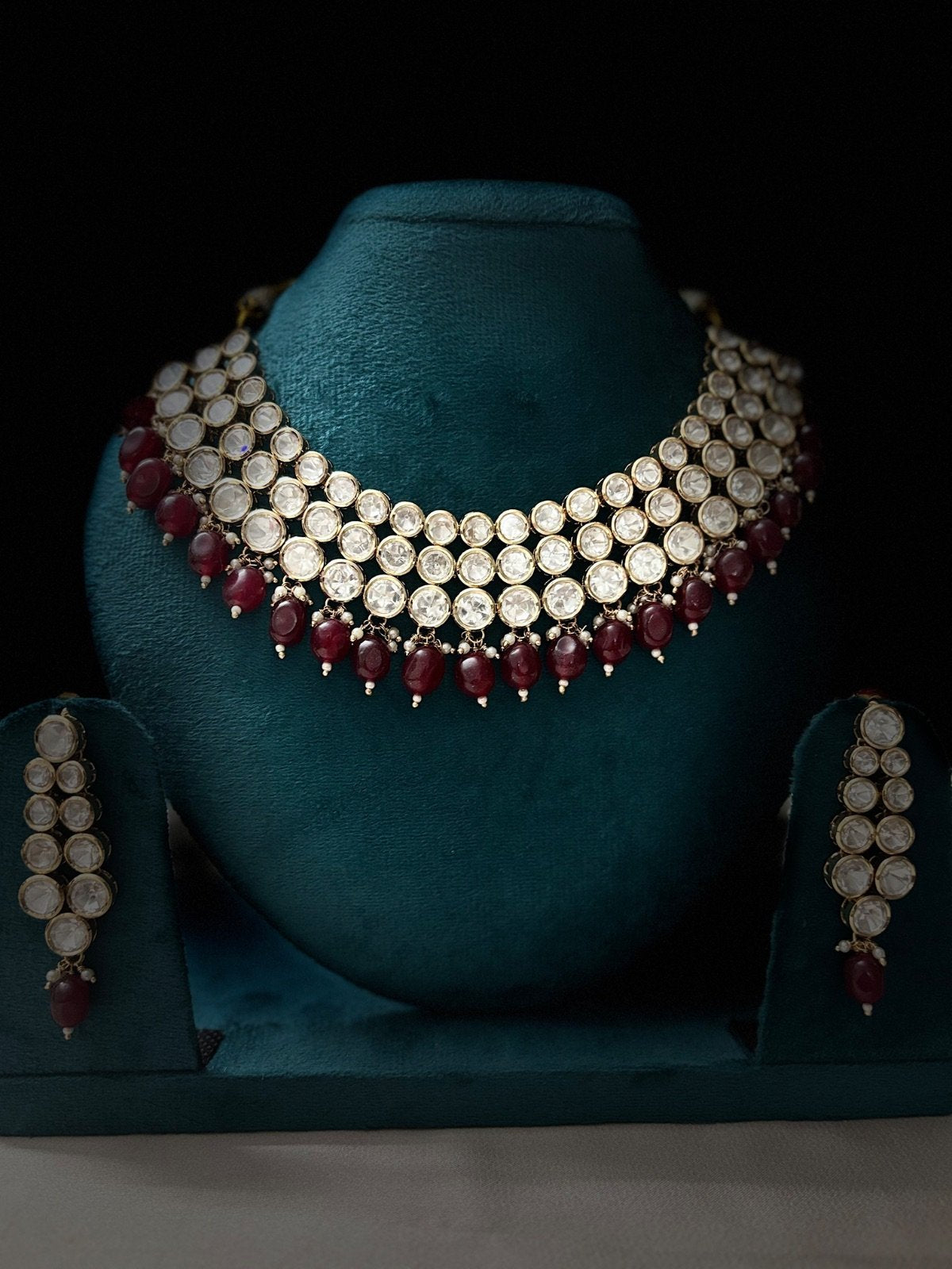 Moissanite Bridal Look Jewelry Set with Ruby Accents