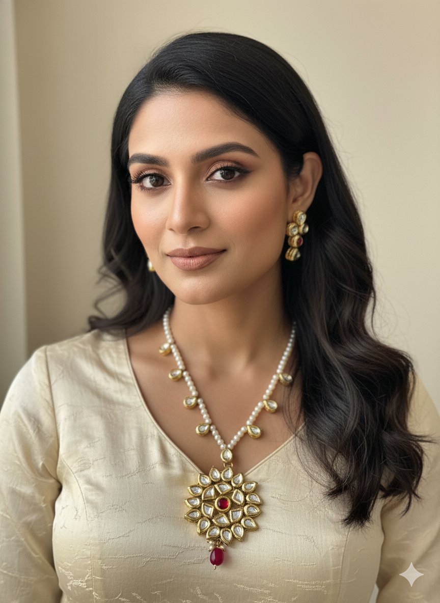 Elegant Kundan and Pearl Jewelry Set