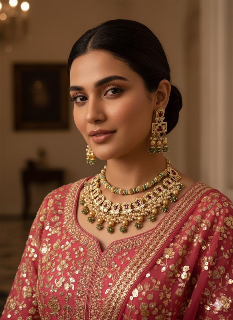 Polki Kundan Jewelry Set with Earrings