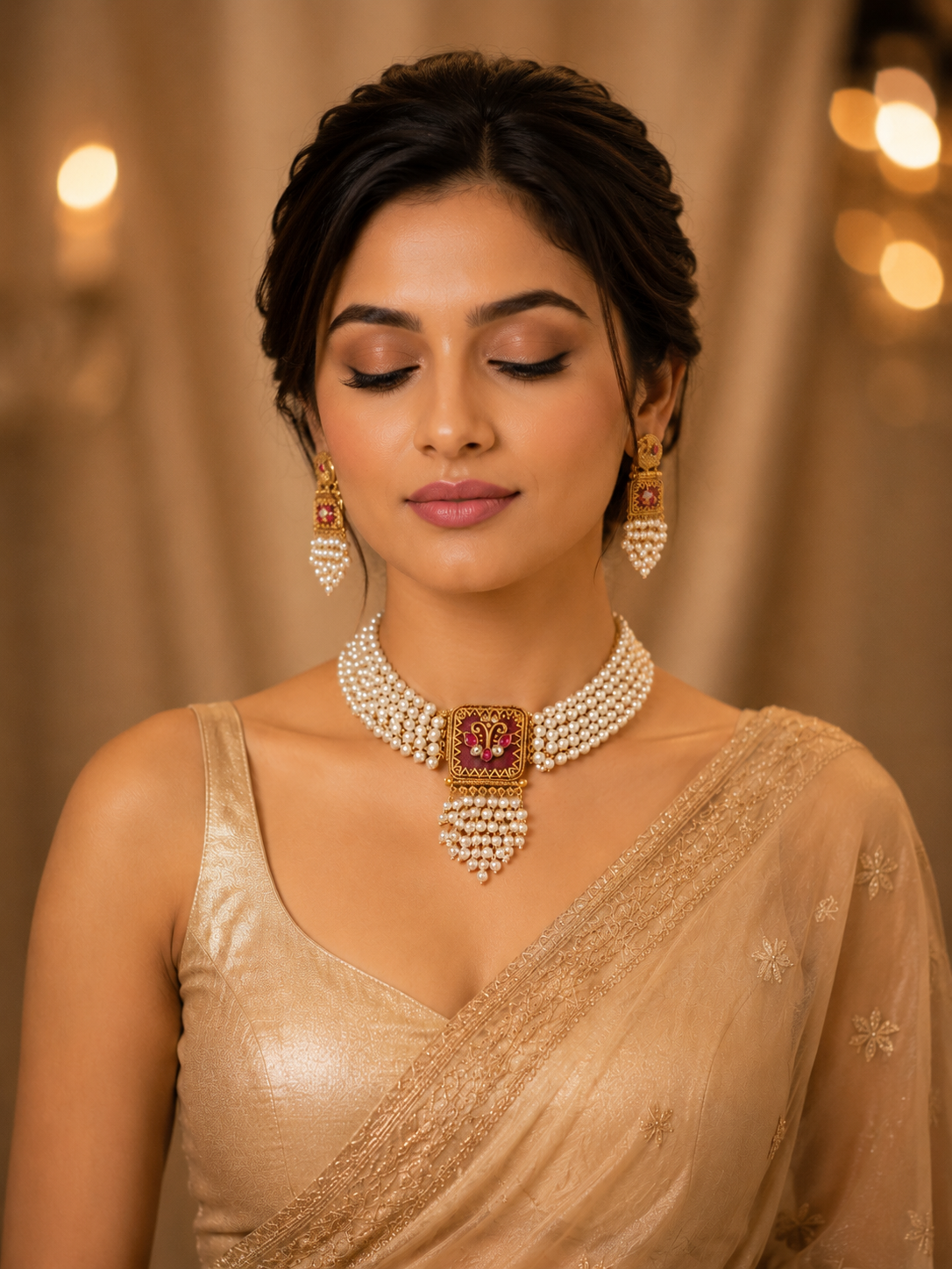 Kavya - Pearls and Intricate Antique Gold Set